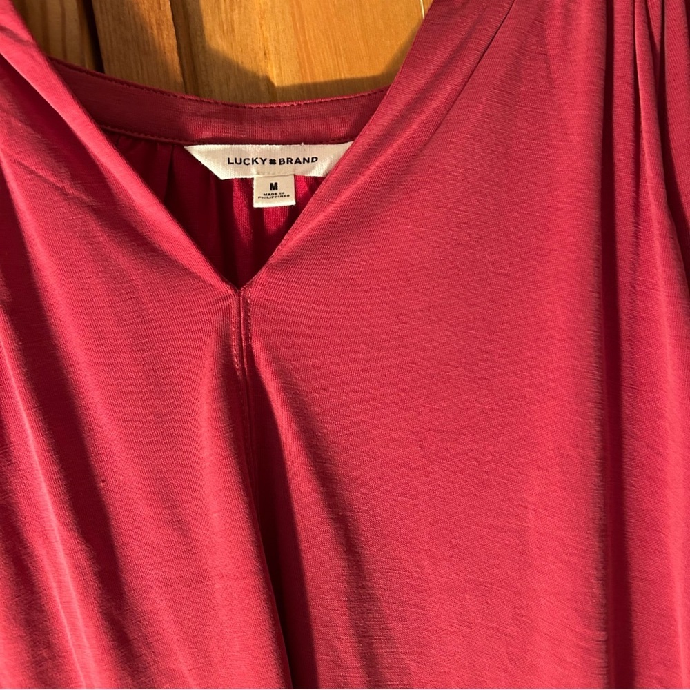 Lucky Brand Red V-Neck Blouse - Picture 2 of 2